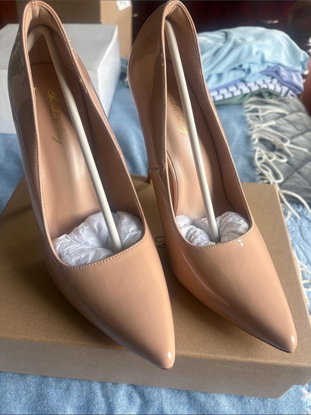 Classic Nude Patent Pointed-Toe Stiletto Pumps - Women 5in heels